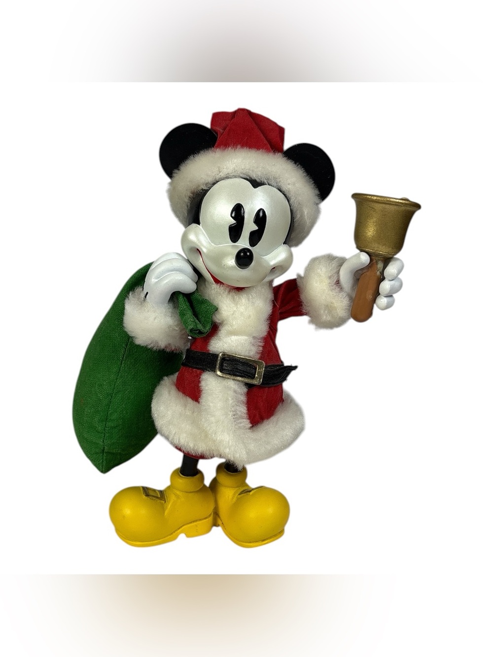 6.5" Disney Pie Eye Santa Mickey Mouse Bell Ringer Fabric Mache Christmas Figure